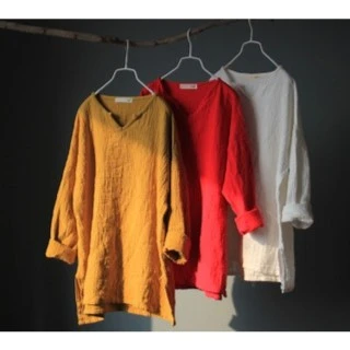 竹节棉长袖套头衫双层新款衬衫白色宽松T恤舒适太极服打坐瑜伽服