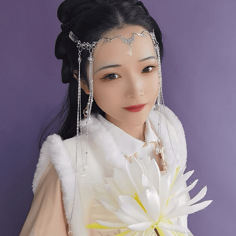 锌合金仿珍珠发饰 仙复古超仙气眉心坠额饰面帘流苏汉服古风配饰