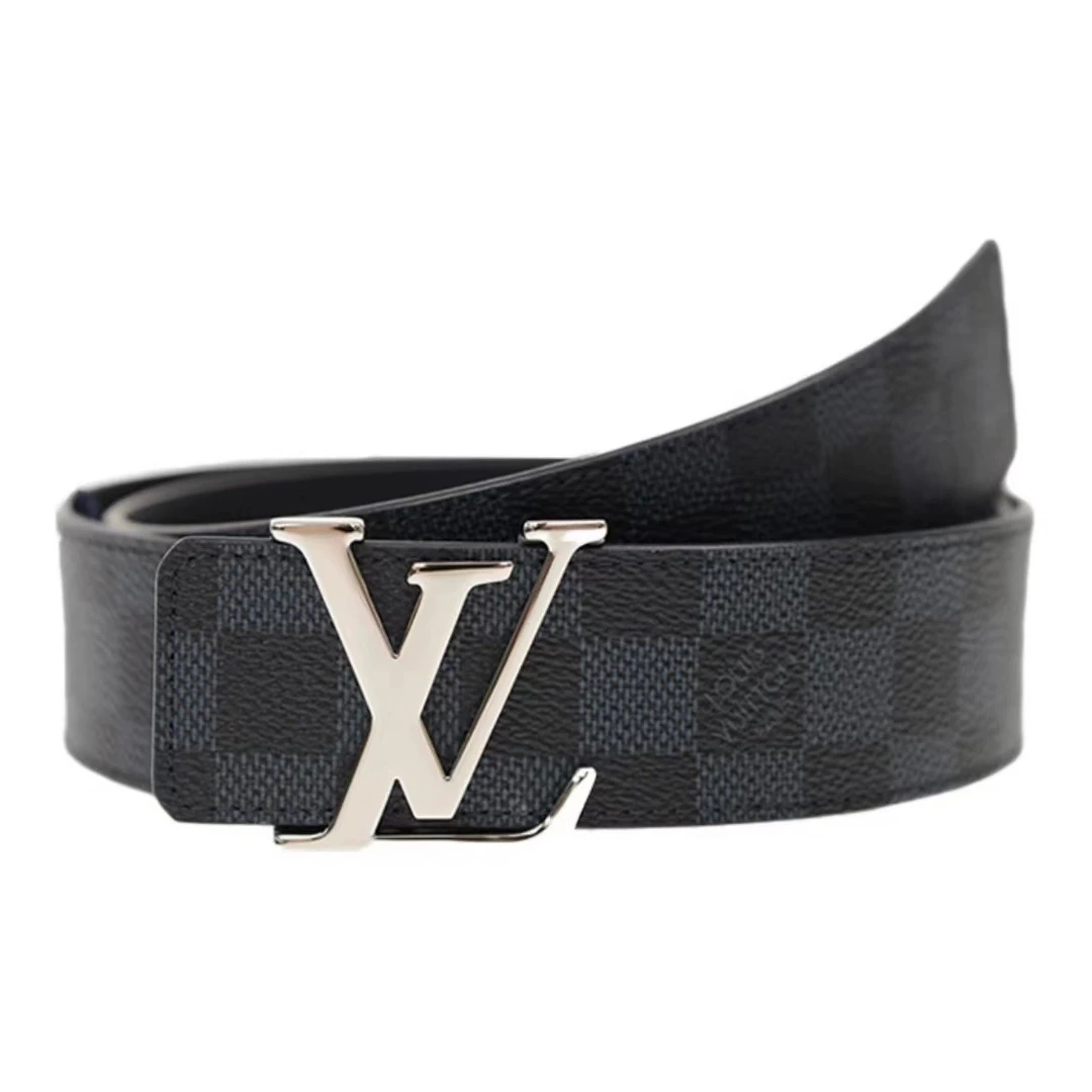 95新 LouisVuitton/路易威登  银扣蓝棋盘格腰带 4厘米宽 LV 休闲