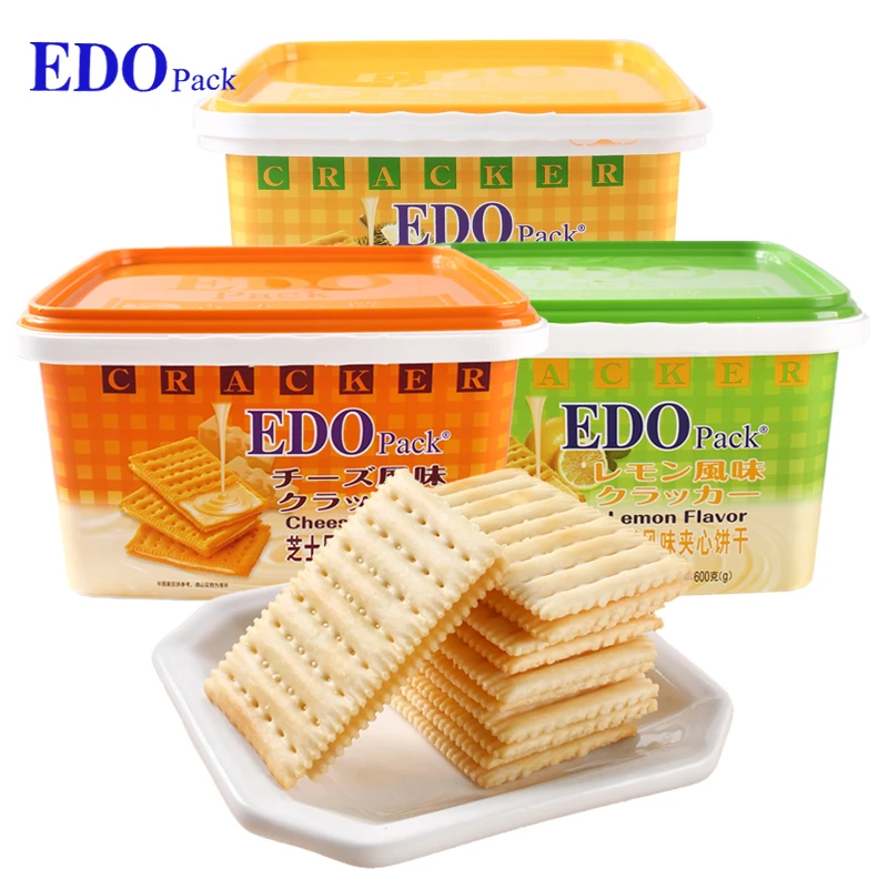 EDO Pack柠檬 榴莲 芝士味夹心饼干600g口味香浓营养