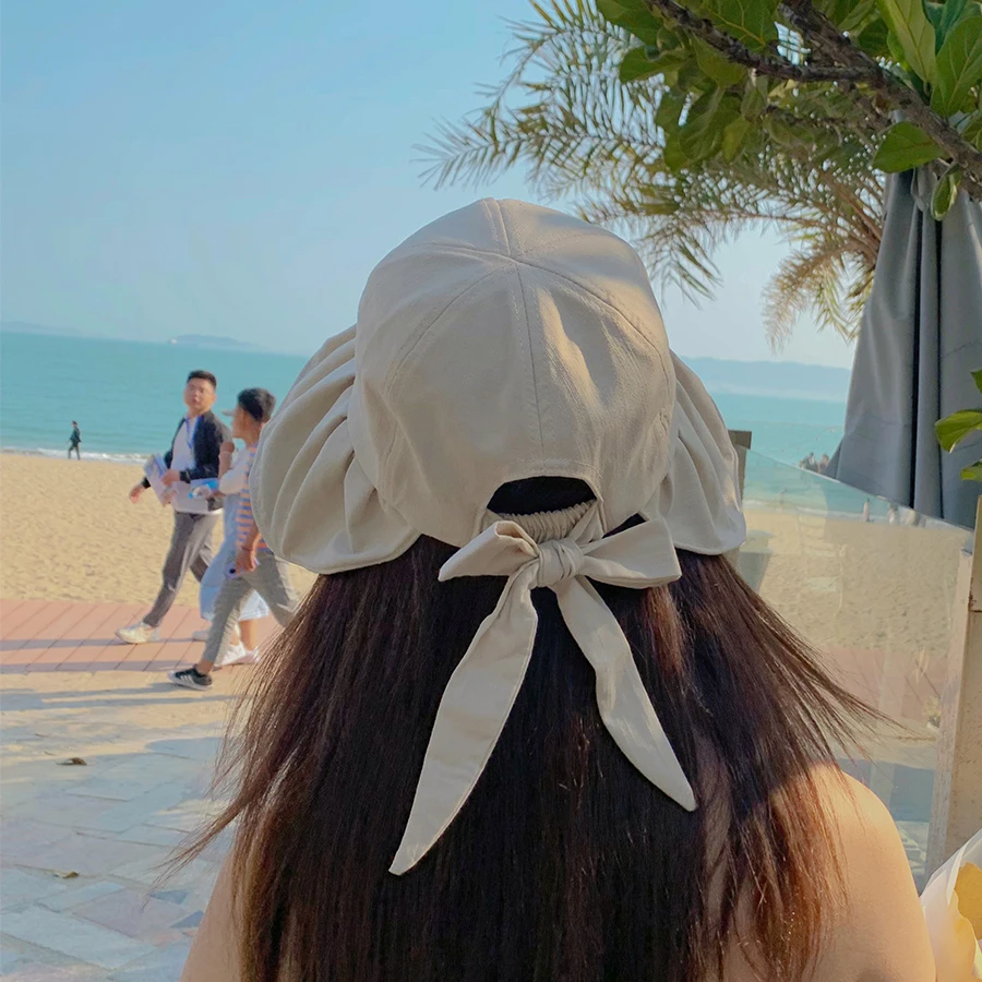 春夏黑胶大帽檐蝴蝶结遮阳防晒帽女户外沙滩可折叠渔夫帽太阳帽子