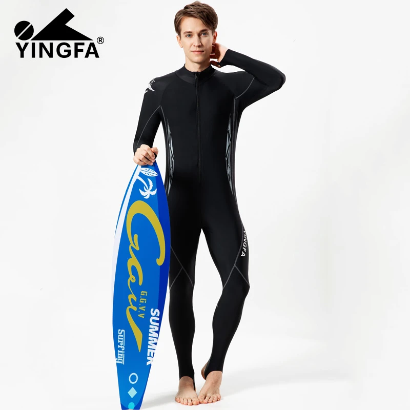 yingfa英发冲浪衣长袖长裤连体游泳衣拉链防晒浮潜水服男士水母衣