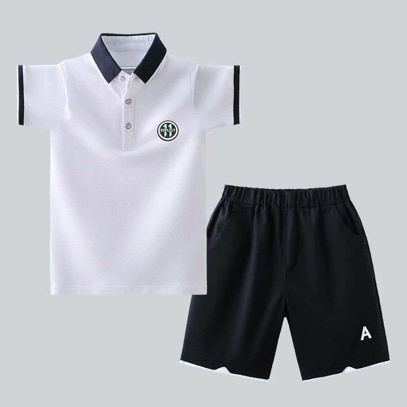 男童夏装套装2025新款中大童男孩帅气儿童洋气校服夏季短袖polo衫