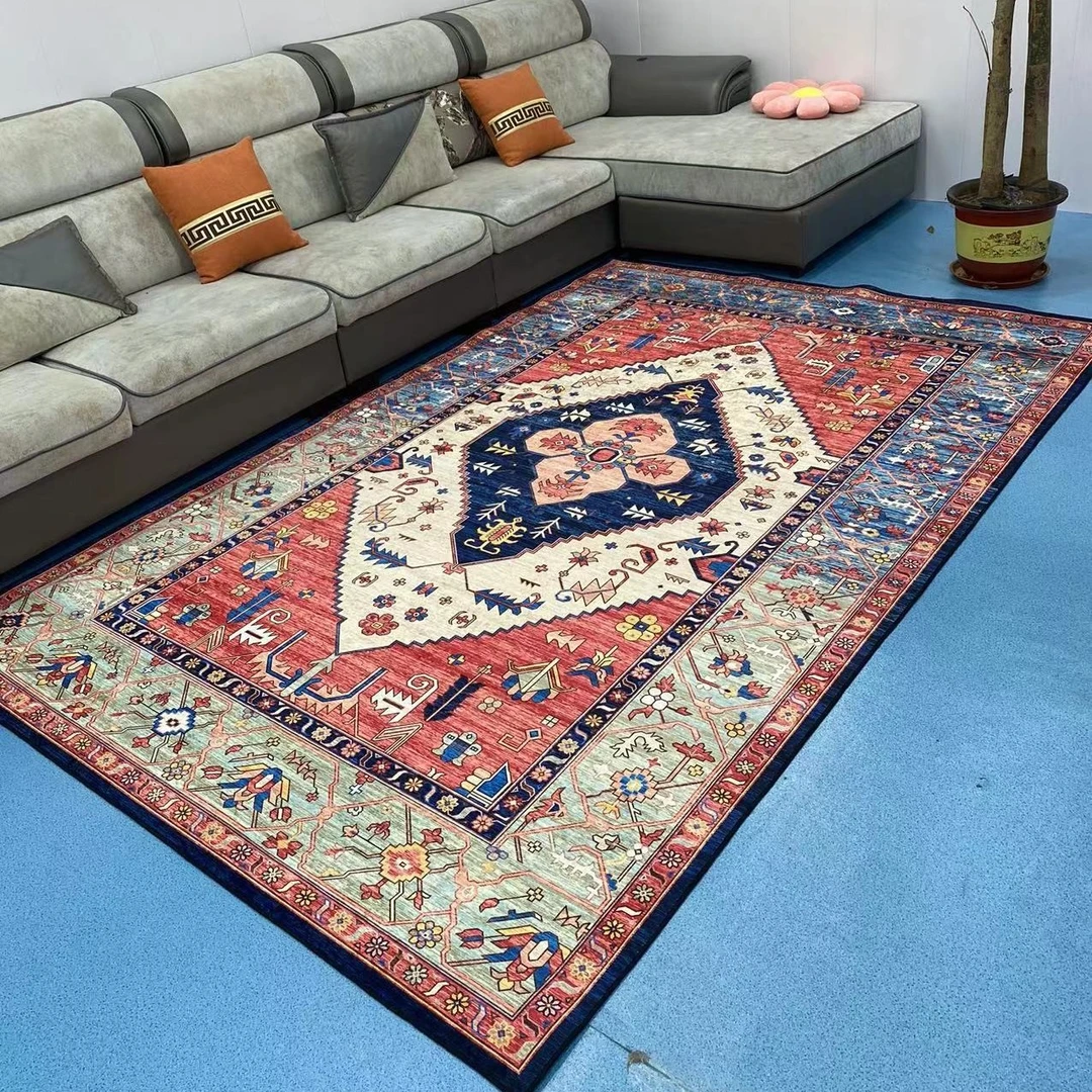 家用加厚机洗防滑耐磨书房美式民族大面积水晶绒茶几垫地毯床边毯