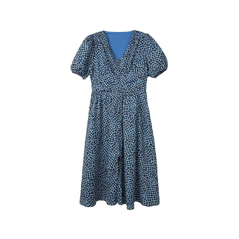 BSIEE/本涩碎花连衣裙女春夏季新品蓝色森系优雅长裙