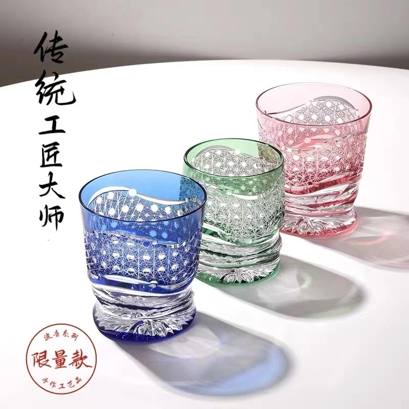 KAGAMI【限量】日本江户切子波音水晶玻璃威士忌酒杯锅谷聪作品日式