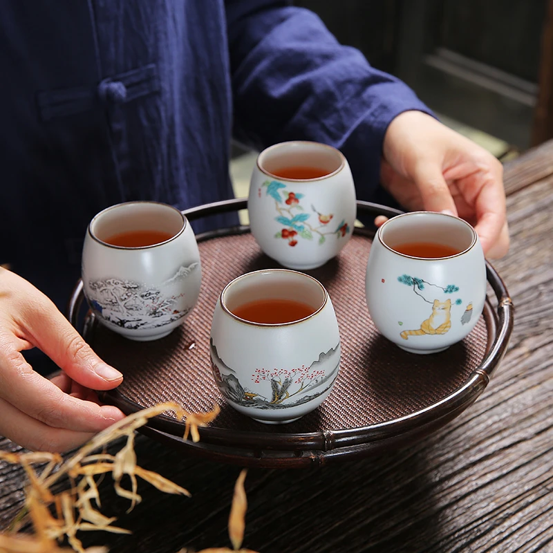 汝窑龙蛋杯茶杯子功夫茶具主人杯单杯开片可养品茗杯单个茶碗陶瓷