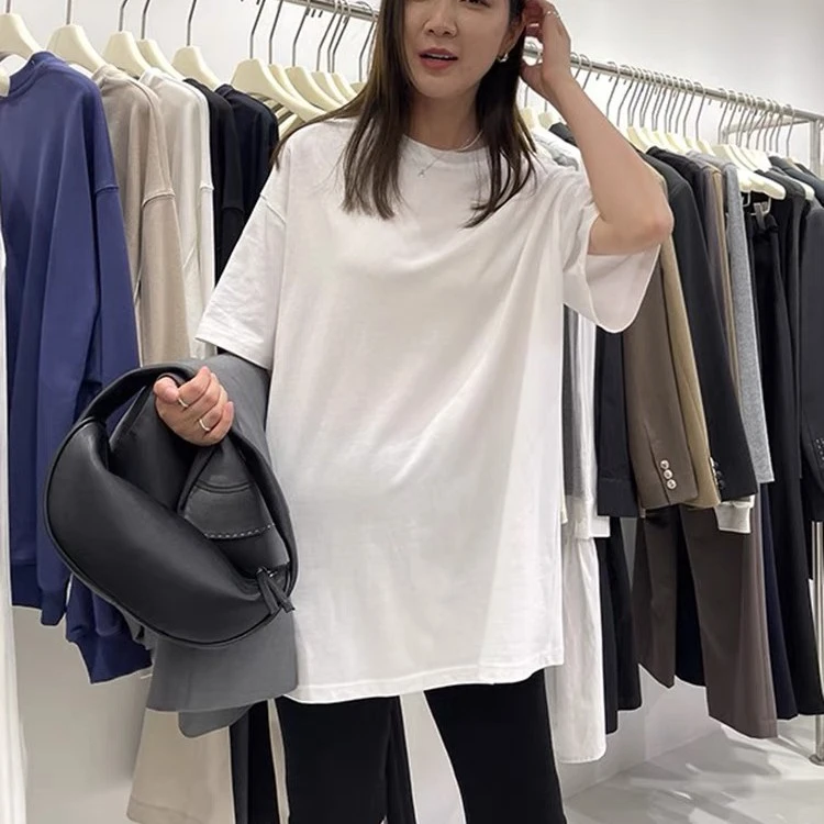 widelia 9186 韩版慵懒风短袖T恤宽松中长款网打底时尚上衣纯色