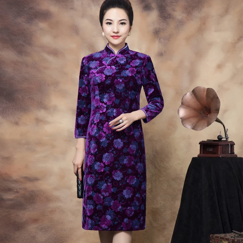中老年女装胖妈妈裙200斤气质复古中国风改良旗袍修身显瘦连衣裙