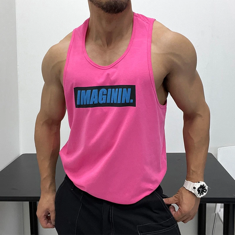 黑块蓝字。显肤色优良成衣修身无袖T恤背心肌肉男健身海滩显壮黑