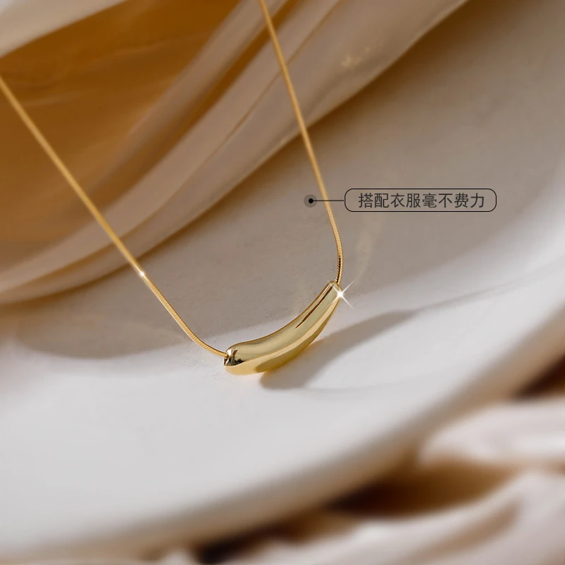驰锦 钛钢项链 韩版简约小茄子项链蛇骨链is风水滴吊坠微笑锁骨链