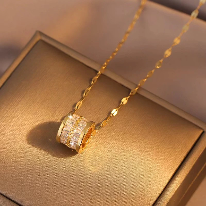 驰锦 钛钢项链 锆石小蛮腰项链百搭小众设计锁骨毛衣链轻奢高级感