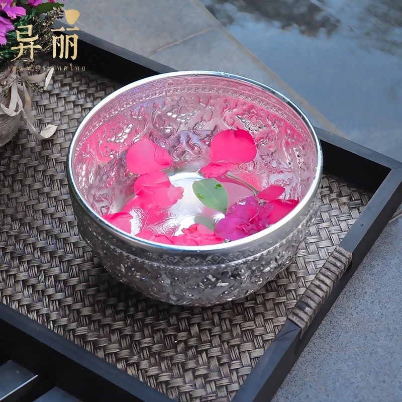 异丽东南亚风格餐厅泰国特色餐具水碗泰式SPA用品锡碗桌面垃圾桶