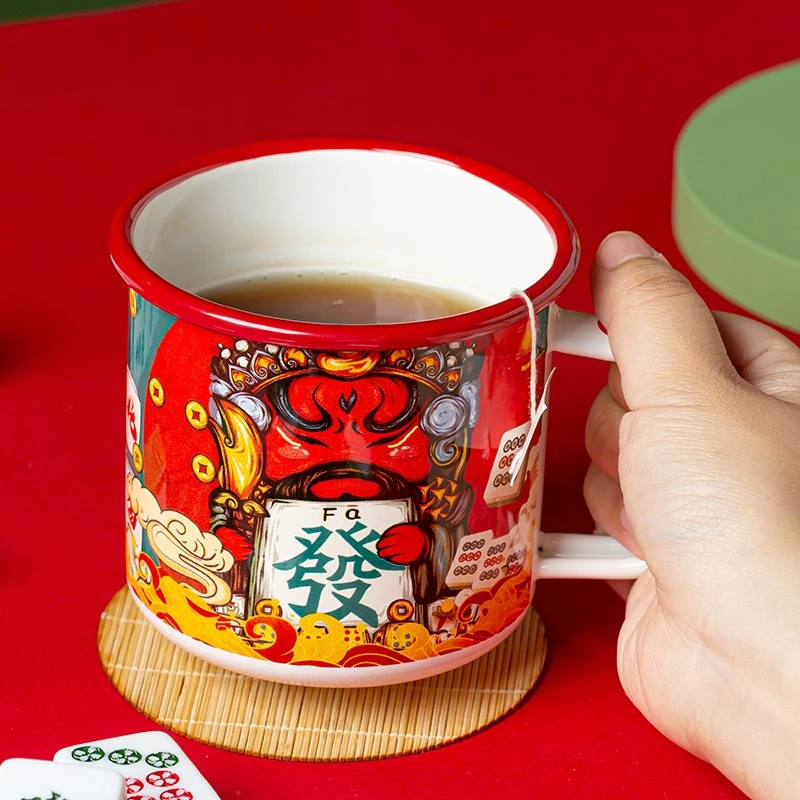 BOBAO 9厘米搪瓷杯复古国风杯子马克杯喝水杯可以直接加热的杯子