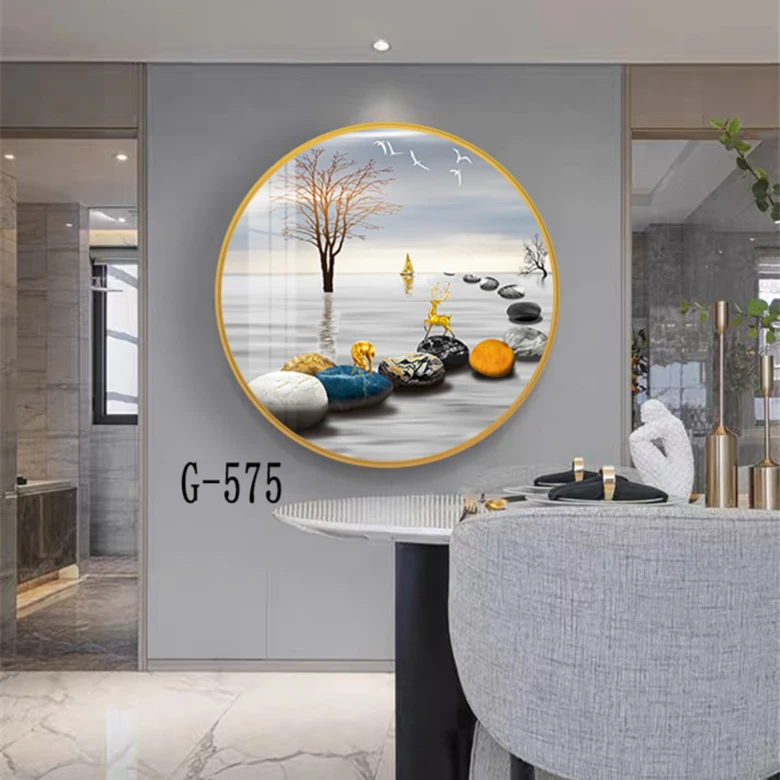 (新疆包邮)【星程】现代轻奢晶瓷风景圆形画简约大气玄关晶瓷装饰画