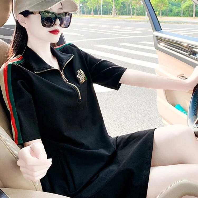 2142//POLO衫领高级运动感休闲连衣裙女N2-1