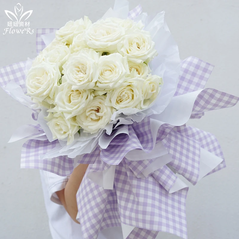 夏日格纹纸花束礼盒礼物纸双色防水格子鲜花包装花艺纸用品材料
