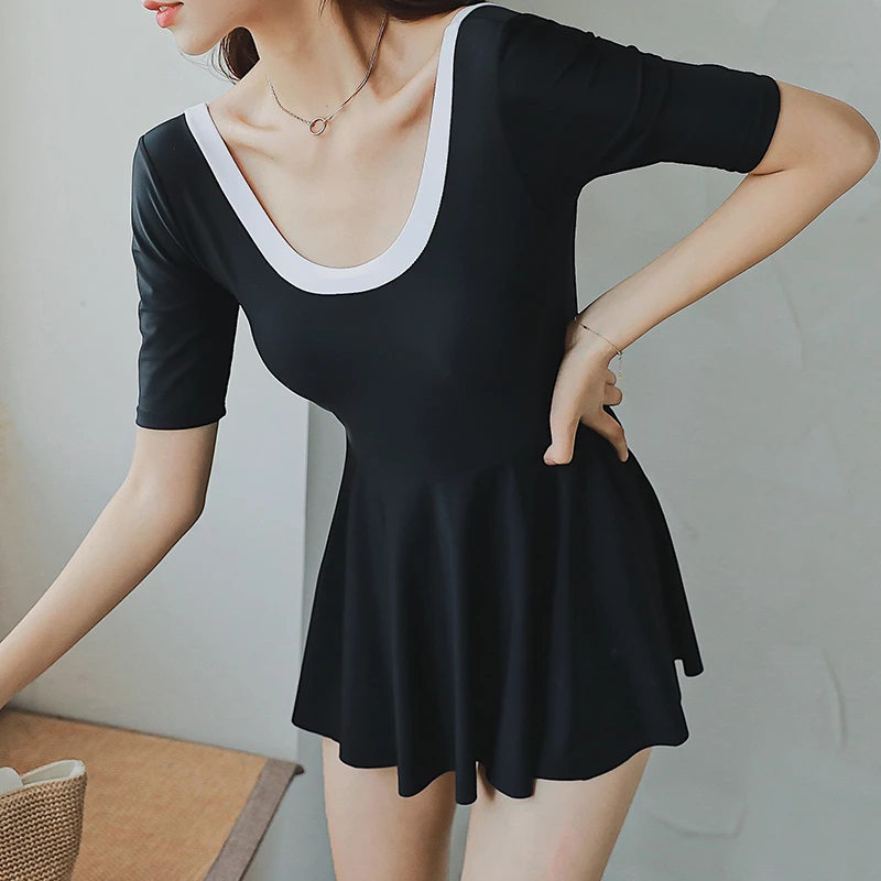 泳衣女夏保守遮肚显瘦连体裙式ins风性感露背泡温泉泳衣ADN8853