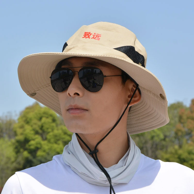 fuxu/福煦致远男士夏季大沿太阳帽遮阳帽凉帽透气户外盆帽渔夫帽