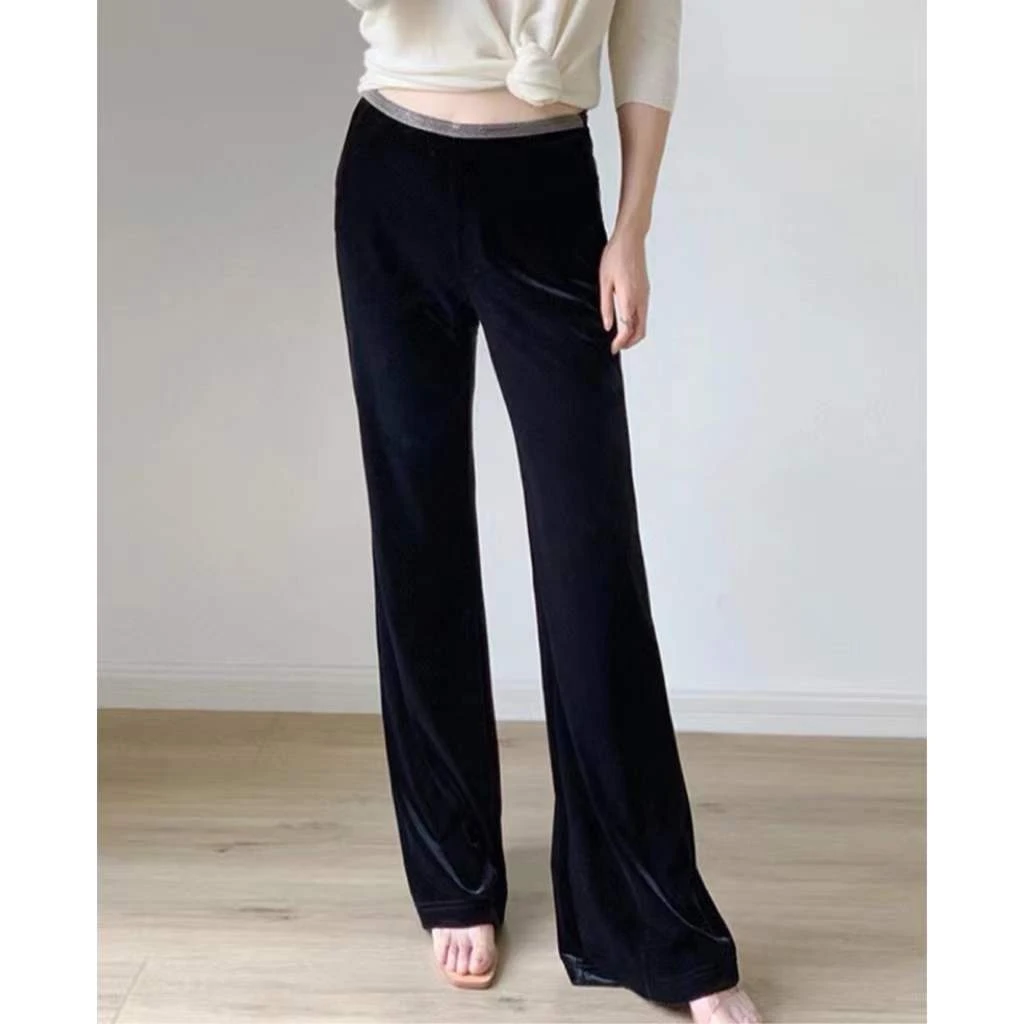 AJ-EVS黑色巨显瘦丝绒裤时尚垂感休闲通勤气质显瘦长裤春季