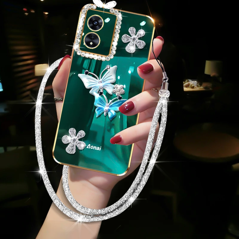 oppoA97手机壳镶钻直边蝶恋花女款PFTM10防摔潮流软硅胶保护套壳