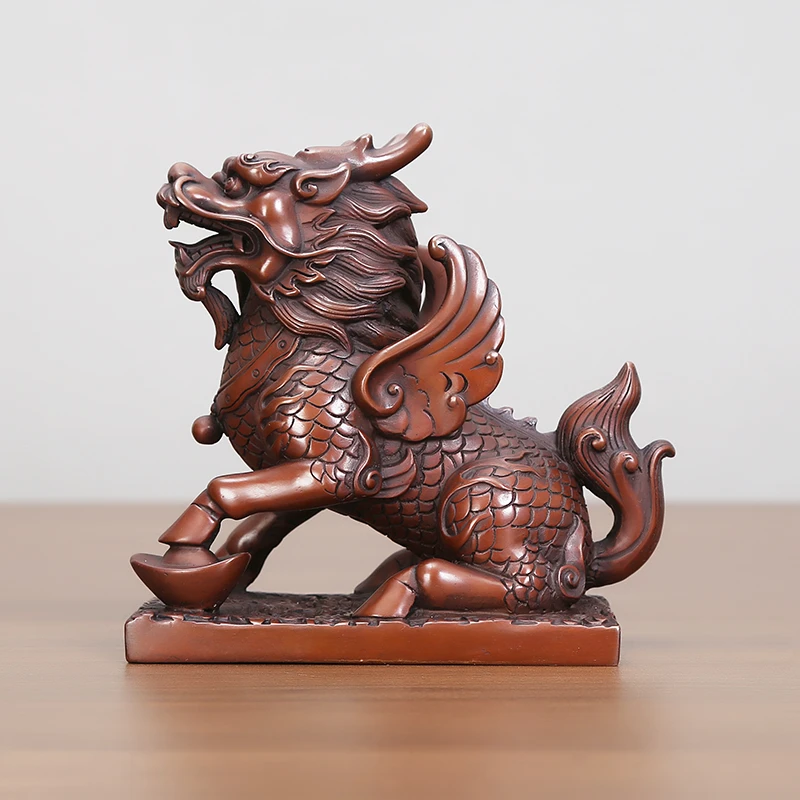紫铜云坐飞天麒麟全铜带底座中式客厅摆设物件紫铜麒麟小摆设