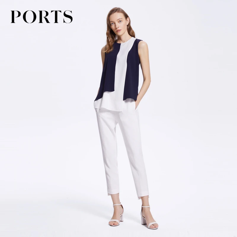 【三醋酸系列】PORTS宝姿女装 春夏款百搭通勤风设计感撞色无袖上衣