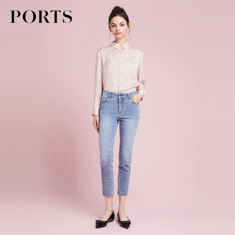 宝姿PORTS女装春季款百搭通勤风时尚“浮雕花影”印花衬衫上衣女