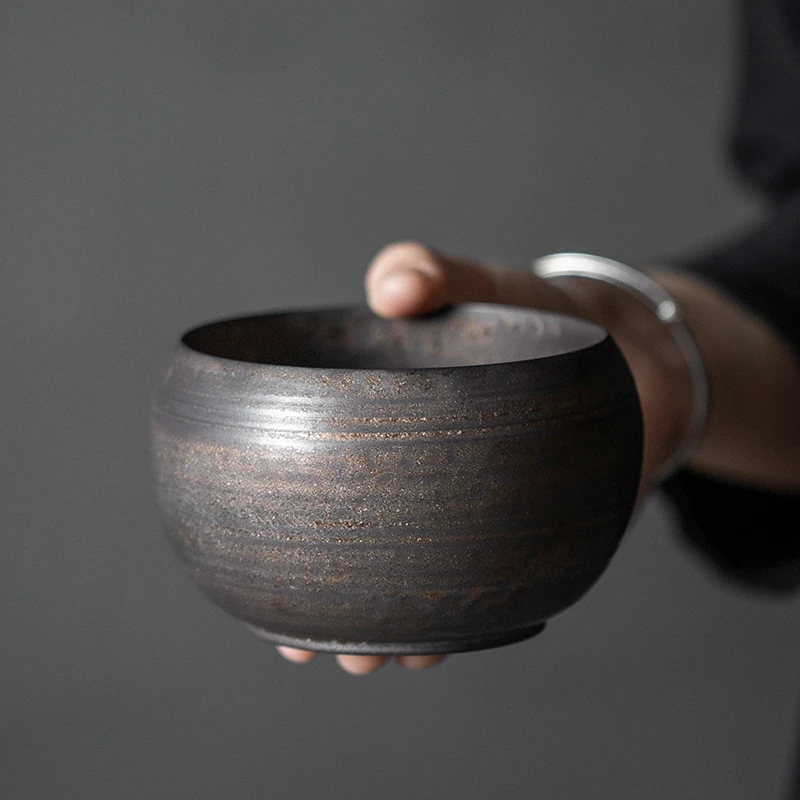 古铜色手作陶瓷建水铁釉复古茶水盂茶渣斗杯洗