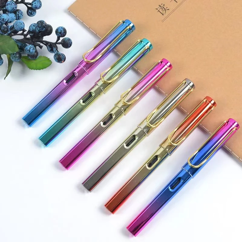 豪优良炫彩渐变色时尚钢笔学生练字可替换墨囊正姿钢笔0.5笔尖