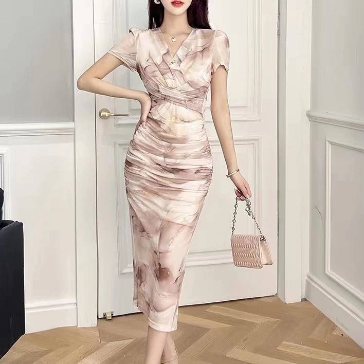 【莎拉公主同款】新款高端设计印花网纱连衣裙（A26）