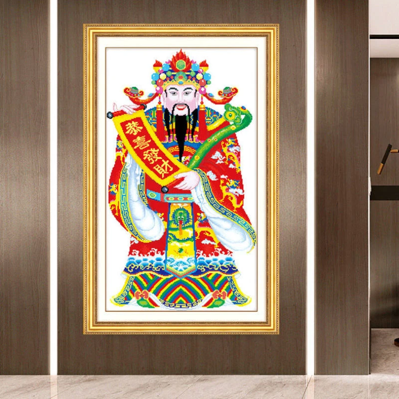 印花十字绣家客厅大画餐厅十字绣财神到2025新款财神十字绣文财神