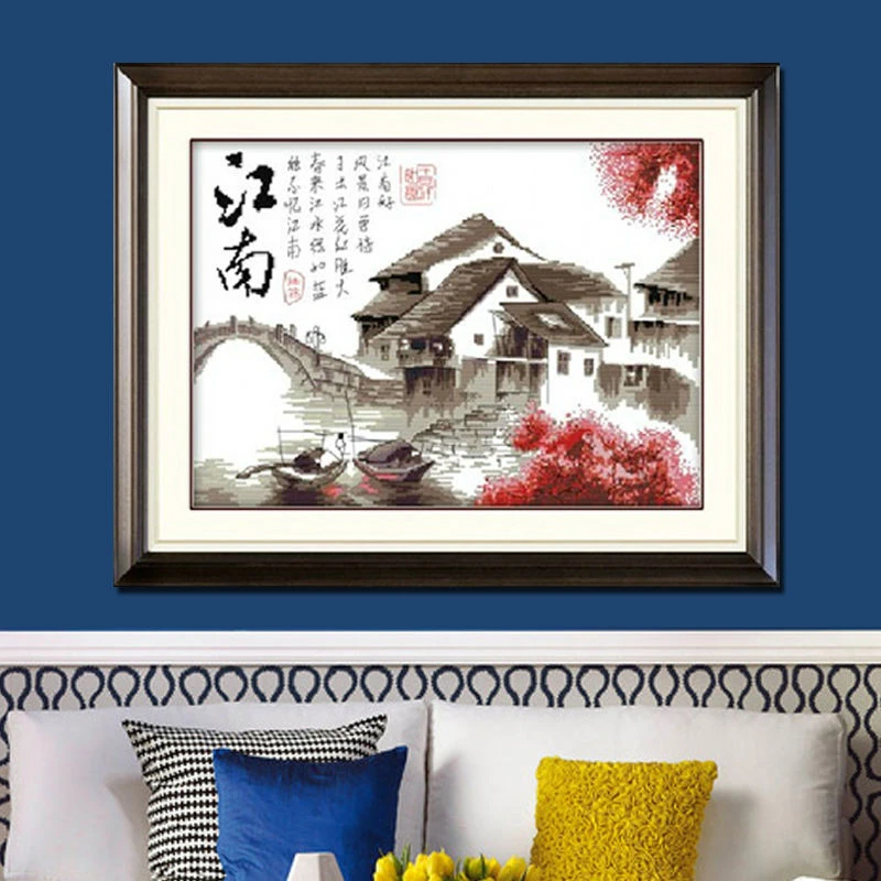 印花十字绣忆江南水乡新款十字绣客厅简约现代风景线绣餐厅简单