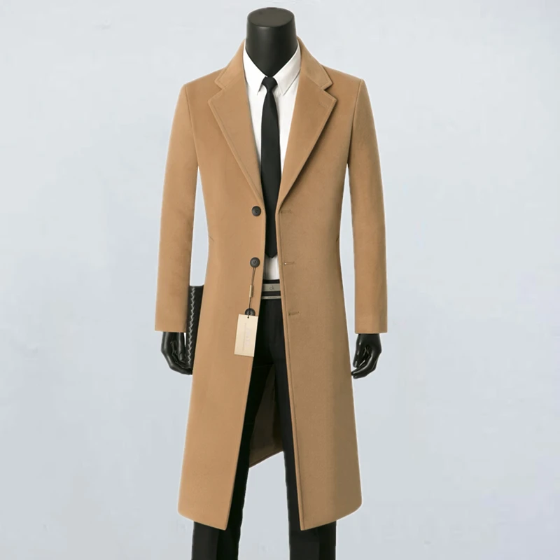 新款羊毛外套男过膝长款秋冬商务毛呢大衣加厚青年修身休闲双面呢