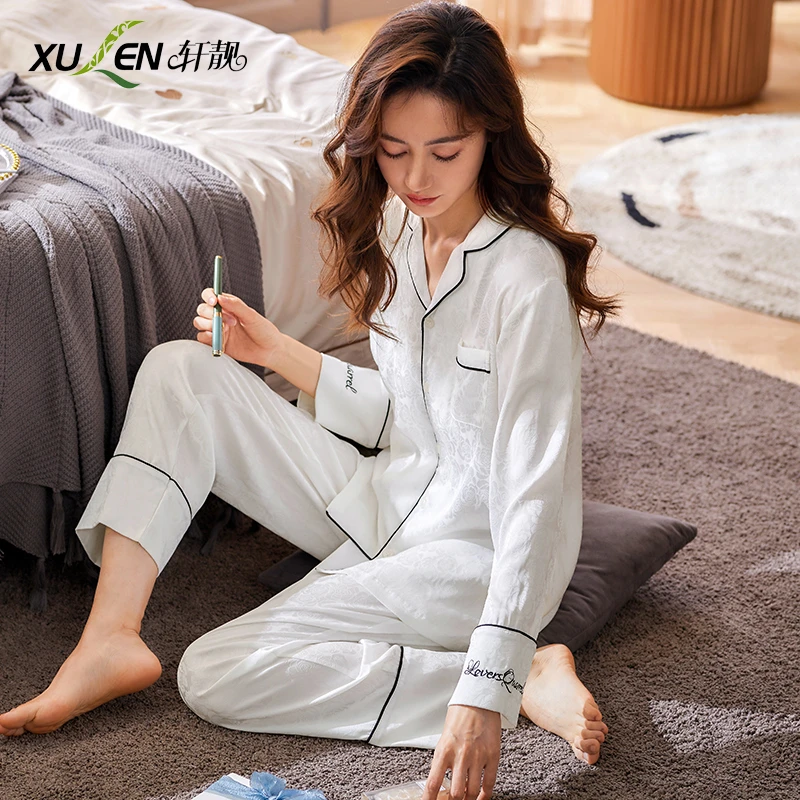 【冰丝】[凉感速干型]2025新款睡衣女春秋季长袖家居服高级感套装