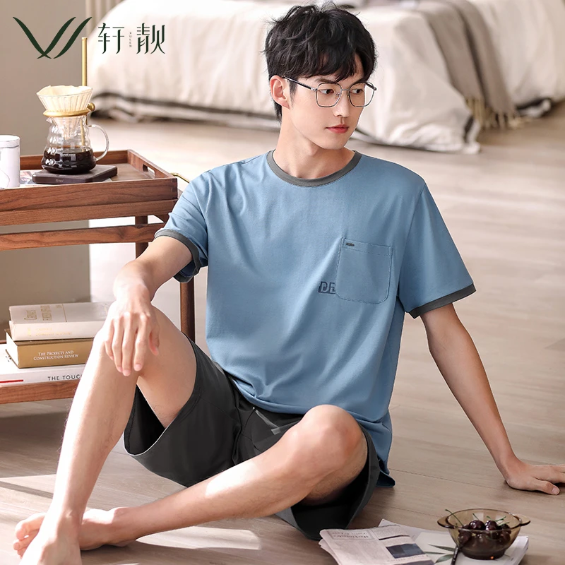 抗菌睡衣男夏季纯棉薄款短袖2025新款凉感可外穿家居服加大码套装
