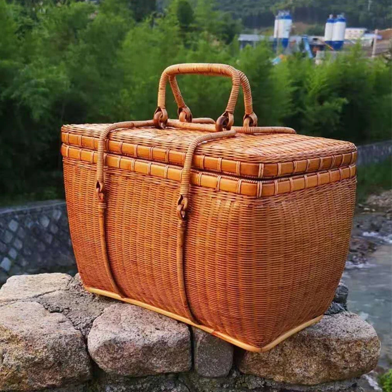 手工竹编夏梦大漆茶收纳箱外出手提包便携出行复古精编人藤箱竹箱