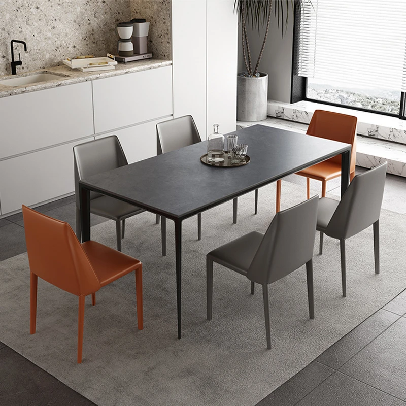 铝合金岩板餐桌家用小户型简约现代意式设计师极简长方形吃饭桌子