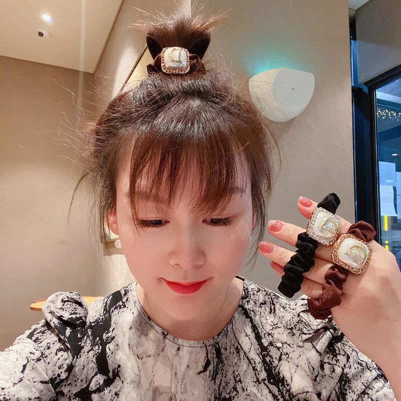 布艺发饰 高级感轻奢方块肠圈发绳韩式发圈捷克钻头绳