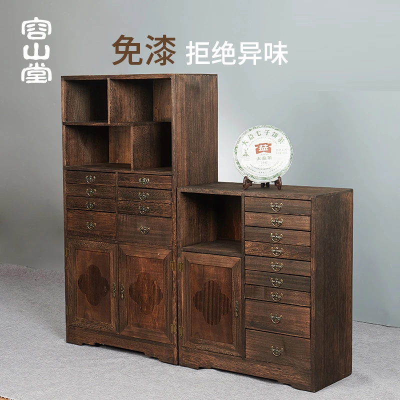 容山堂实木茶饼长期收纳盒多层普洱茶收纳盒茶叶储藏柜茶具收纳柜