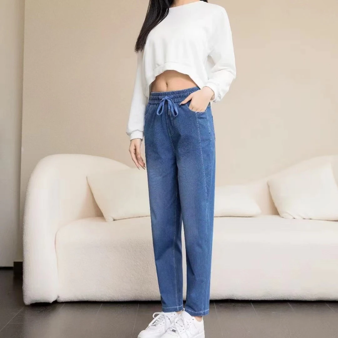 春夏百搭牛仔裤高腰显瘦小脚裤时尚休闲百搭直筒牛仔裤裤子宽松