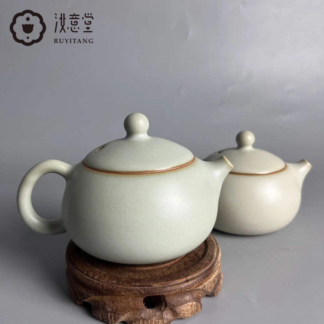 汝意堂原矿仿古釉 月白/古青 手工 西施壶 支钉烧 茶道用具汝窑
