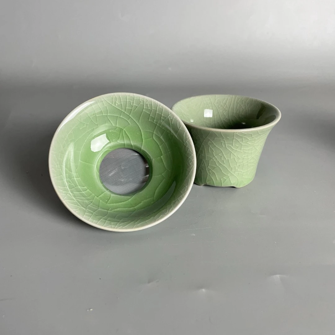 汝意堂汝瓷原矿 豆绿釉  茶漏 小客杯 超级福袋