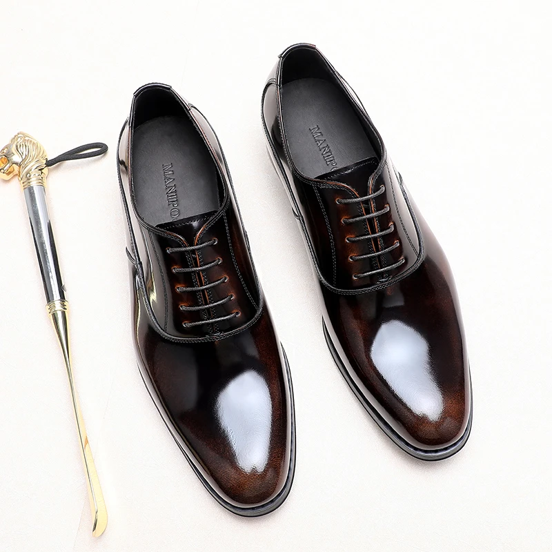英伦牛津鞋男固特异手工真皮商务正装皮鞋男圆头亮光新郎结婚鞋潮