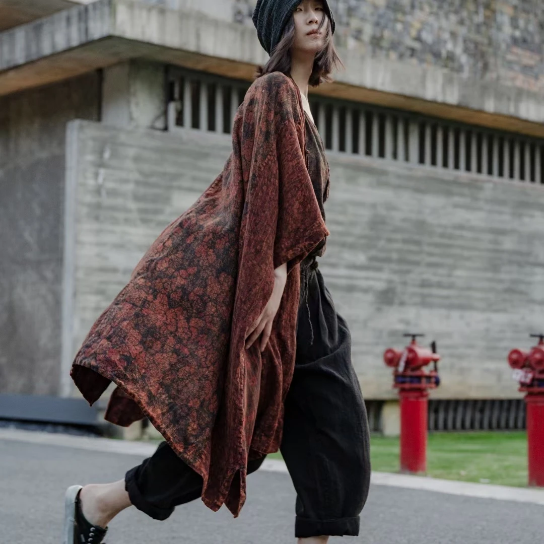 麻依者～花色经典款亚麻开衫袍子～均码款号819