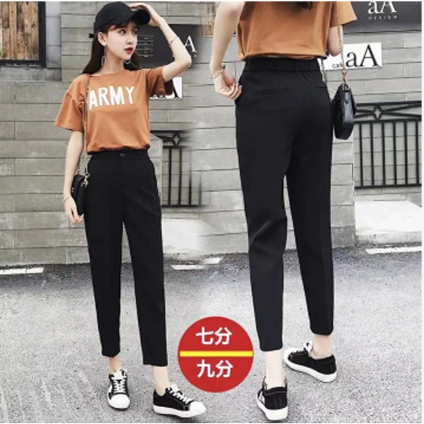 145cm矮小个子七分哈伦西裤女显瘦高腰休闲XS码九分小脚工装裤150