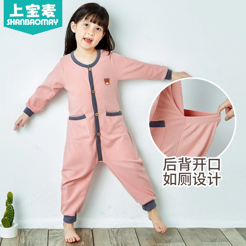 【加厚棉】上宝麦春秋冬儿童连体睡衣纯棉男女童宝宝睡衣防踢护肚