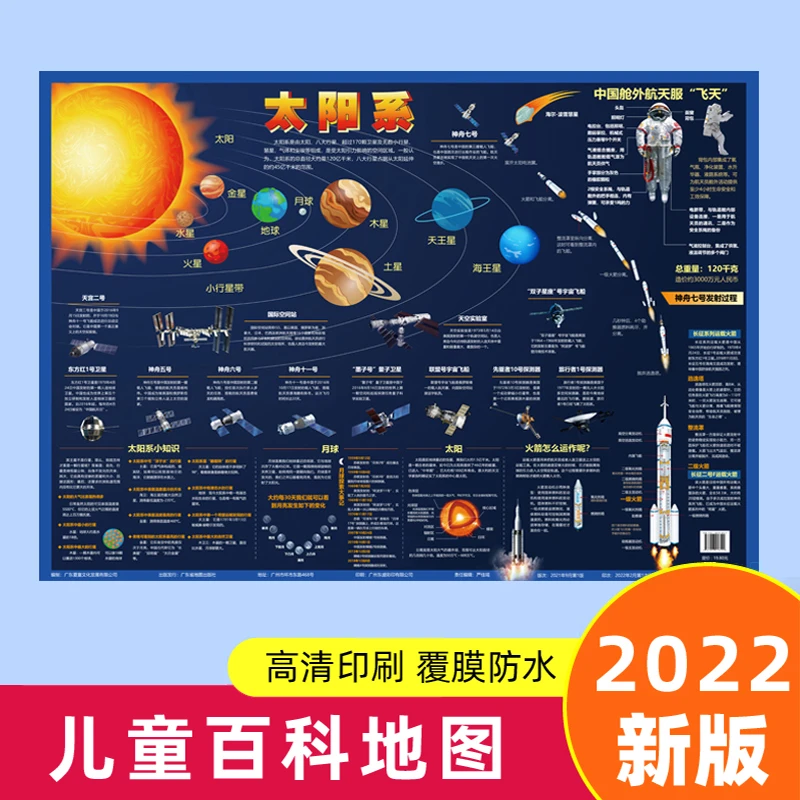 2022版太阳系地图套装少儿版启蒙卡通益智科普百科挂图 装饰画