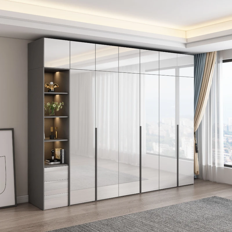 衣柜大衣橱板式带梳妆台轻奢高光简约现代整体木质五六门白色衣柜