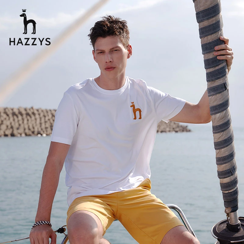 下架Hazzys男士短袖T恤黑科技抗菌面料宽松休闲运动圆领刺绣男